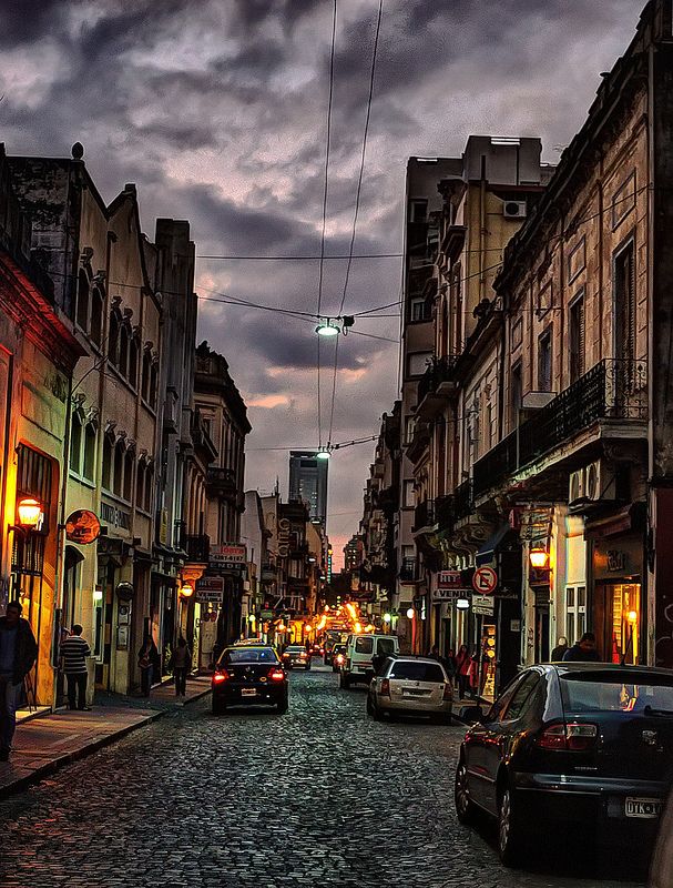 San Telmo streets at night with atmospheric lighting
